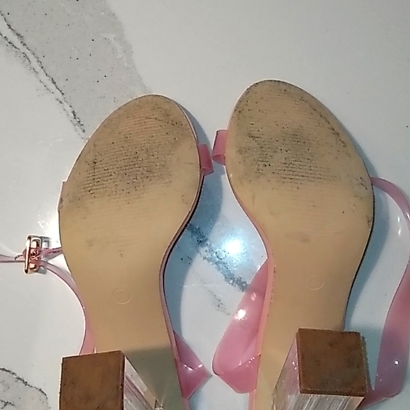 Pink Cape Robbin Clear Chunky Block High Heels for Women - Picture 3 of 5